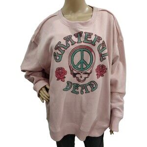 Terra & Sky Women's Pink Plus Size Grateful Dead Roses Peace Pullover Sweater